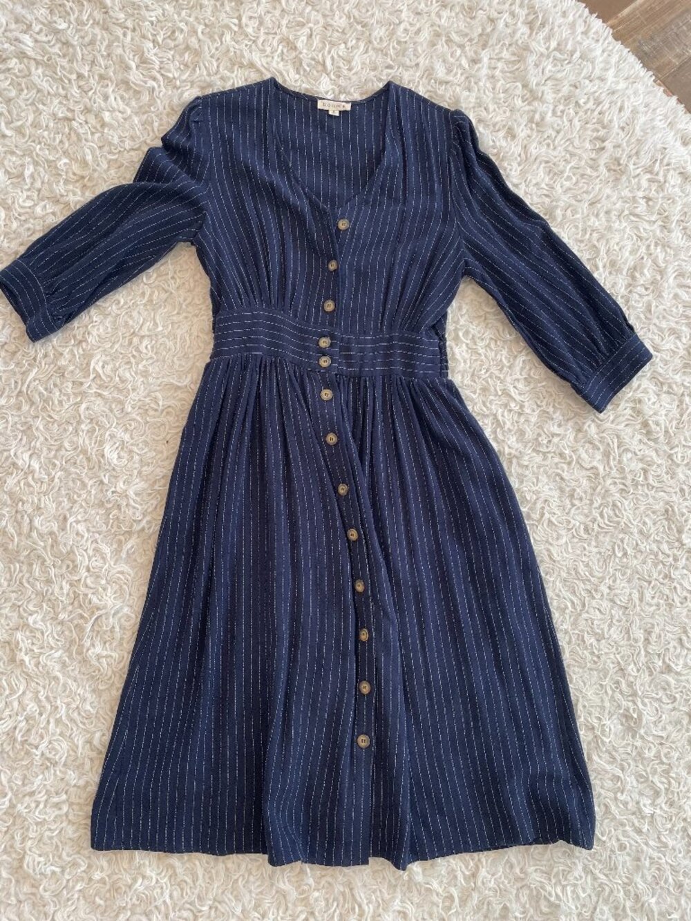 Bohme Blue Pinstripe Midi Button Down Dress